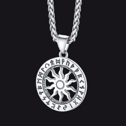 Viking Sun Wheel Rune Pendant Necklace for Men