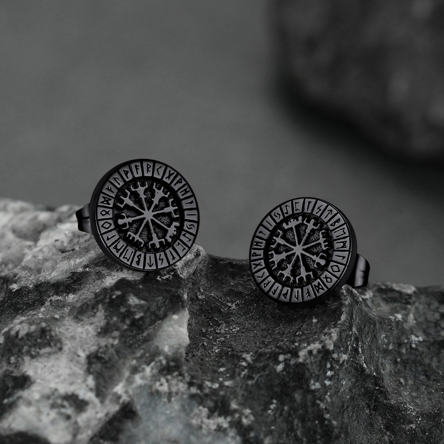 Norse Viking Compass Vegvisir Stud Earrings For Men