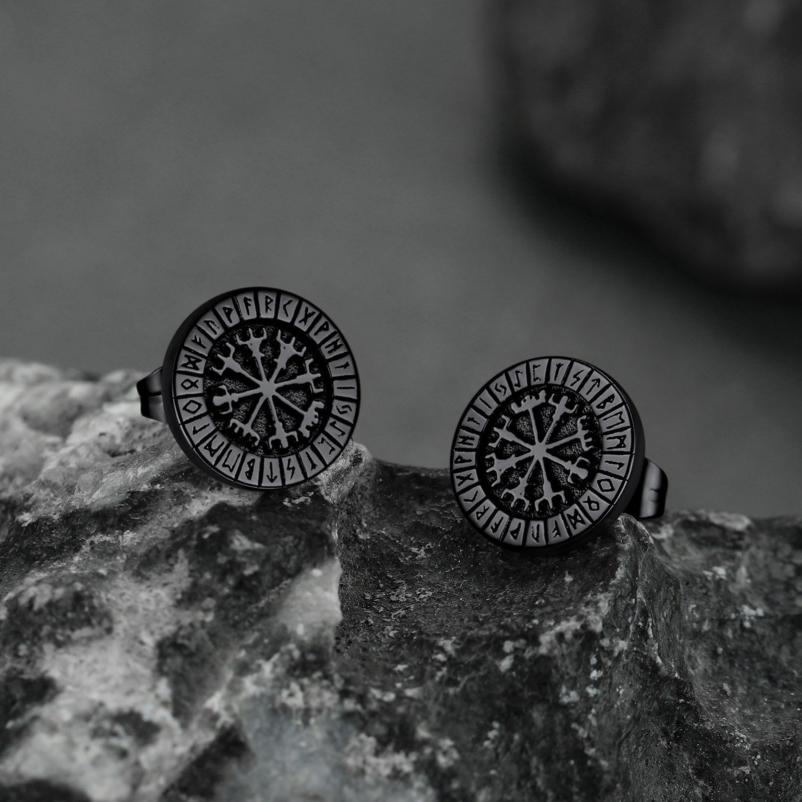 Norse Viking Compass Vegvisir Stud Earrings For Men