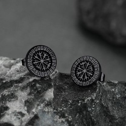 Norse Viking Compass Vegvisir Stud Earrings For Men