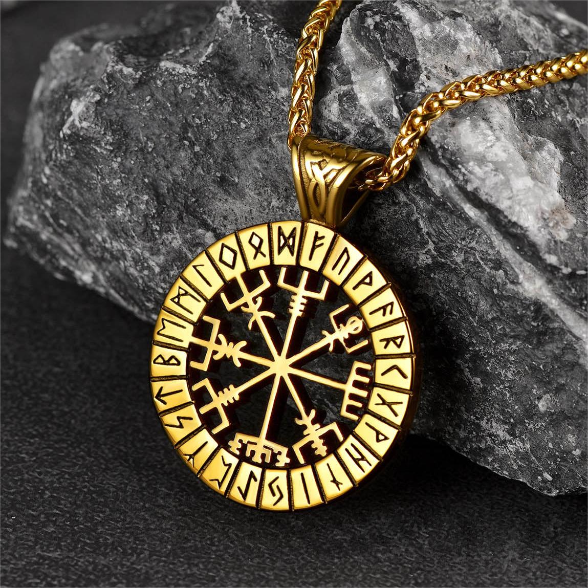 Viking Runes Vegvisir Compass Necklace Pendant For Men