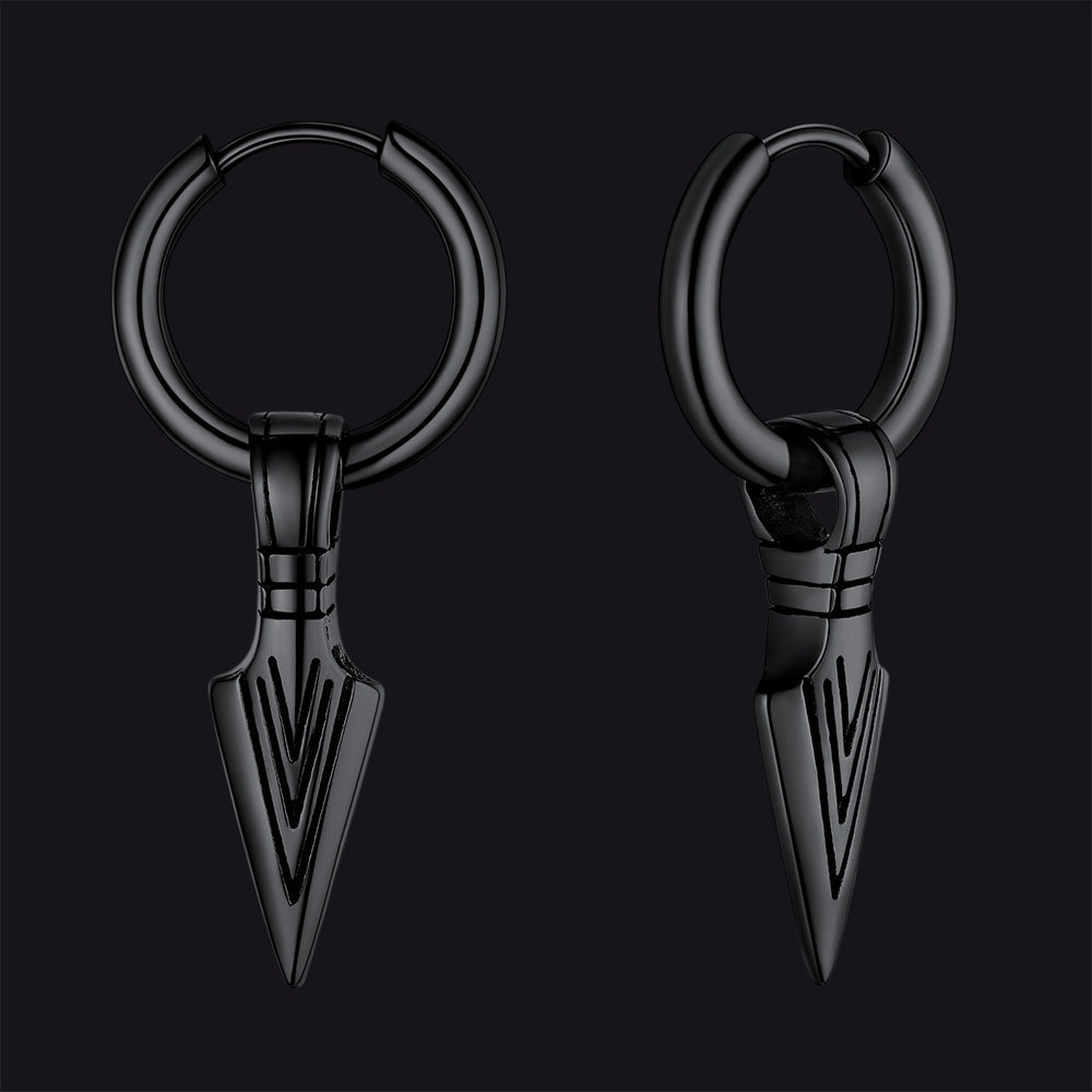 Viking Earrings for Men – Arrowhead Spear Gungnir Drop Hoop Earrings