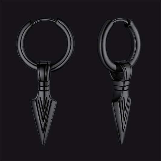 Viking Earrings for Men – Arrowhead Spear Gungnir Drop Hoop Earrings