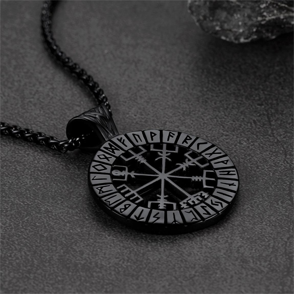 Viking Runes Vegvisir Compass Necklace Pendant For Men