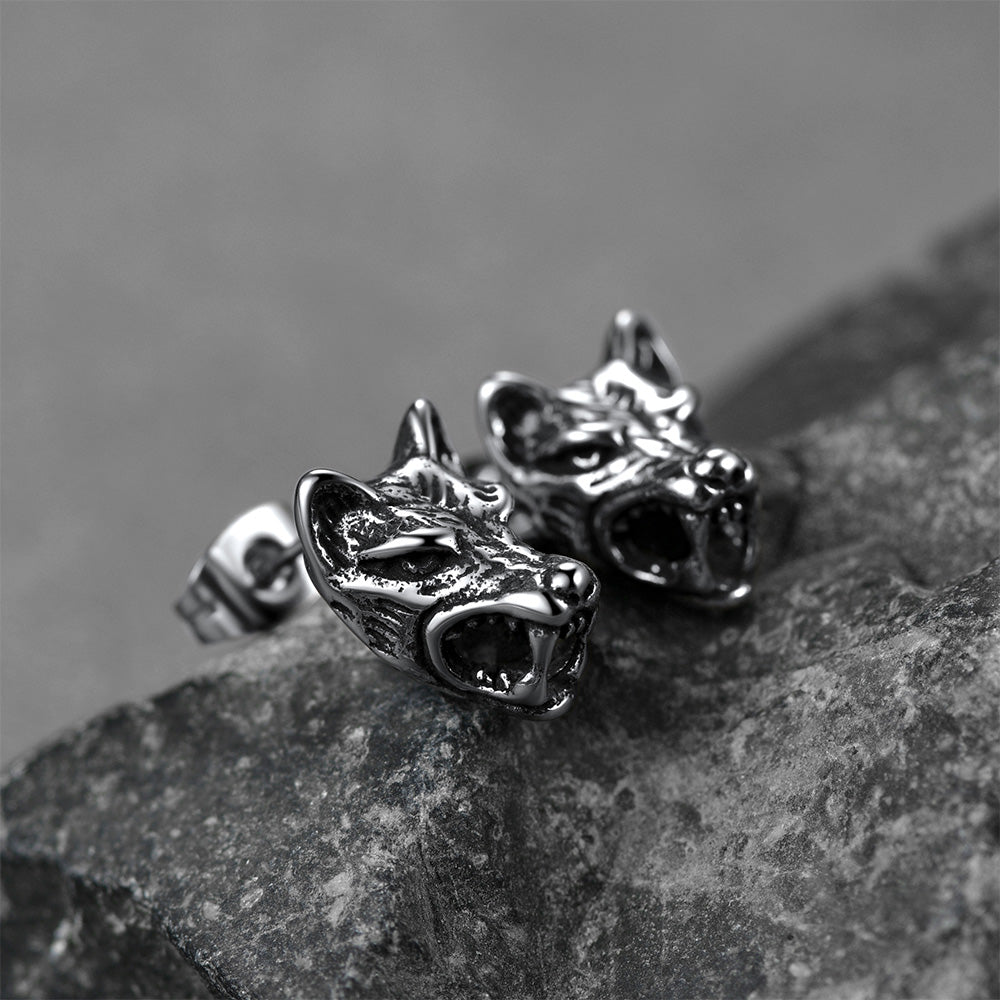 Viking Wolf Stud Earrings For Men
