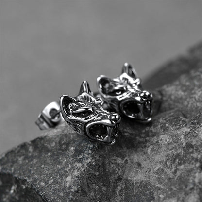 Viking Wolf Stud Earrings For Men