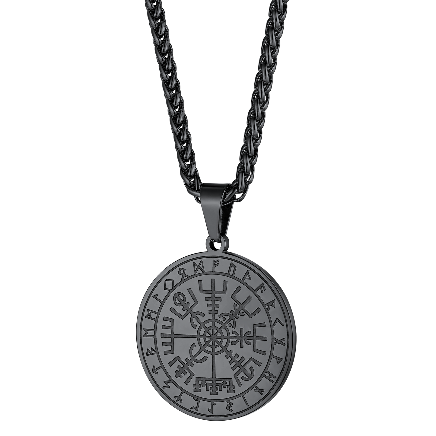 Viking Compass Coin Vegvisir Necklace With Rune