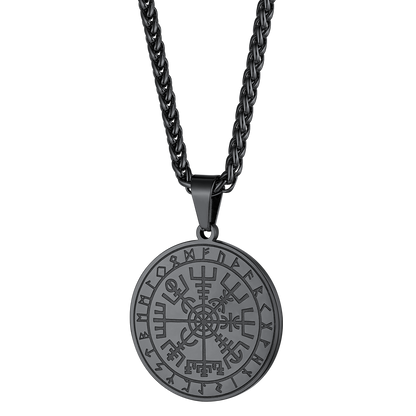 Viking Compass Coin Vegvisir Necklace With Rune