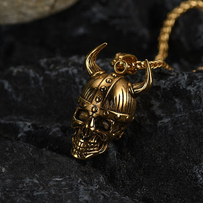 Viking Helmet Skull Pendant Necklace For Men