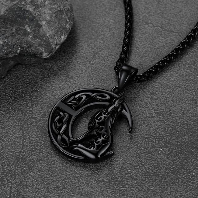Viking Celtic Crescent Moon Wolf Necklace Pendant For Men
