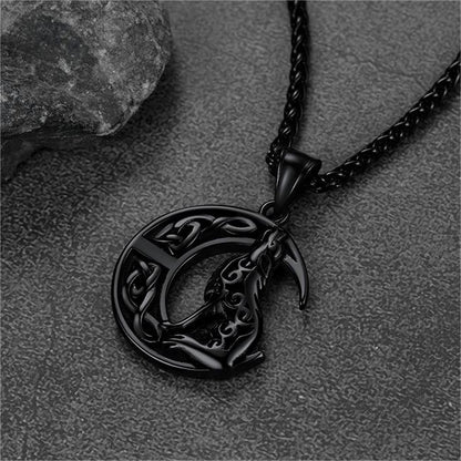 Viking Celtic Crescent Moon Wolf Necklace Pendant For Men