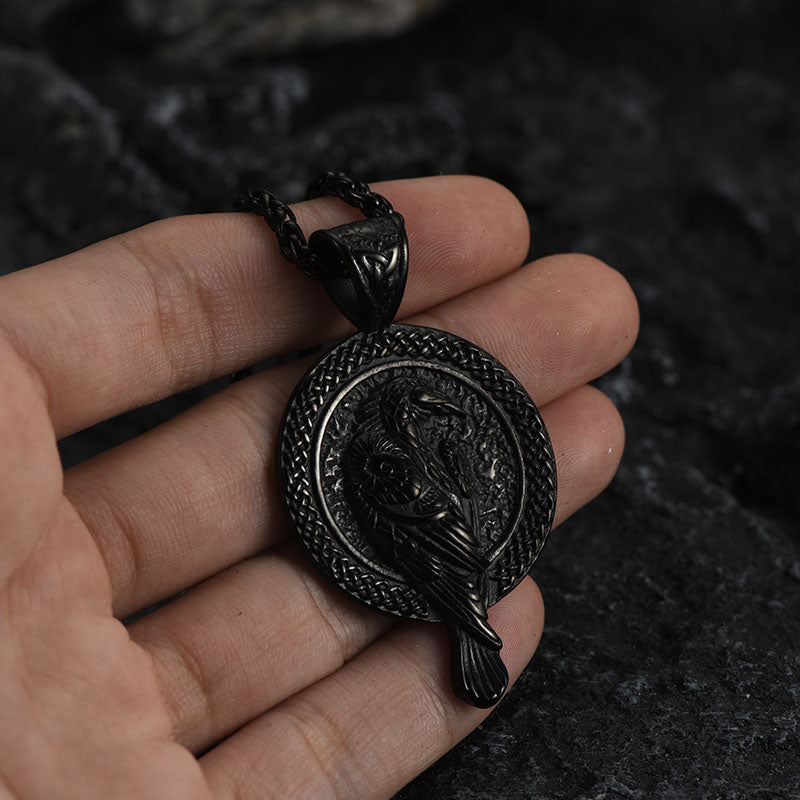 Viking Odin's Raven Pendant Necklace for Men
