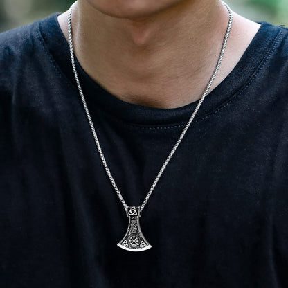 Battle Axe Viking Pendant Necklace with Compass For Men