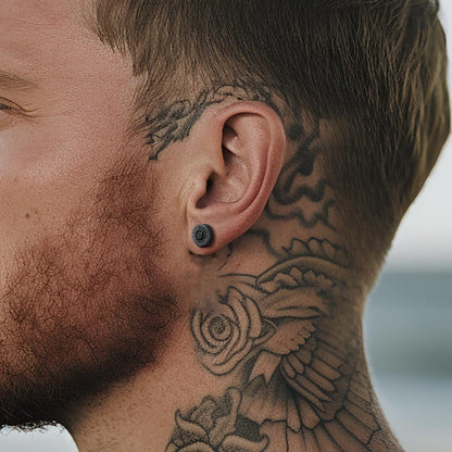 Sterling Silver Viking Runes Gemstone Stud Earrings for Men