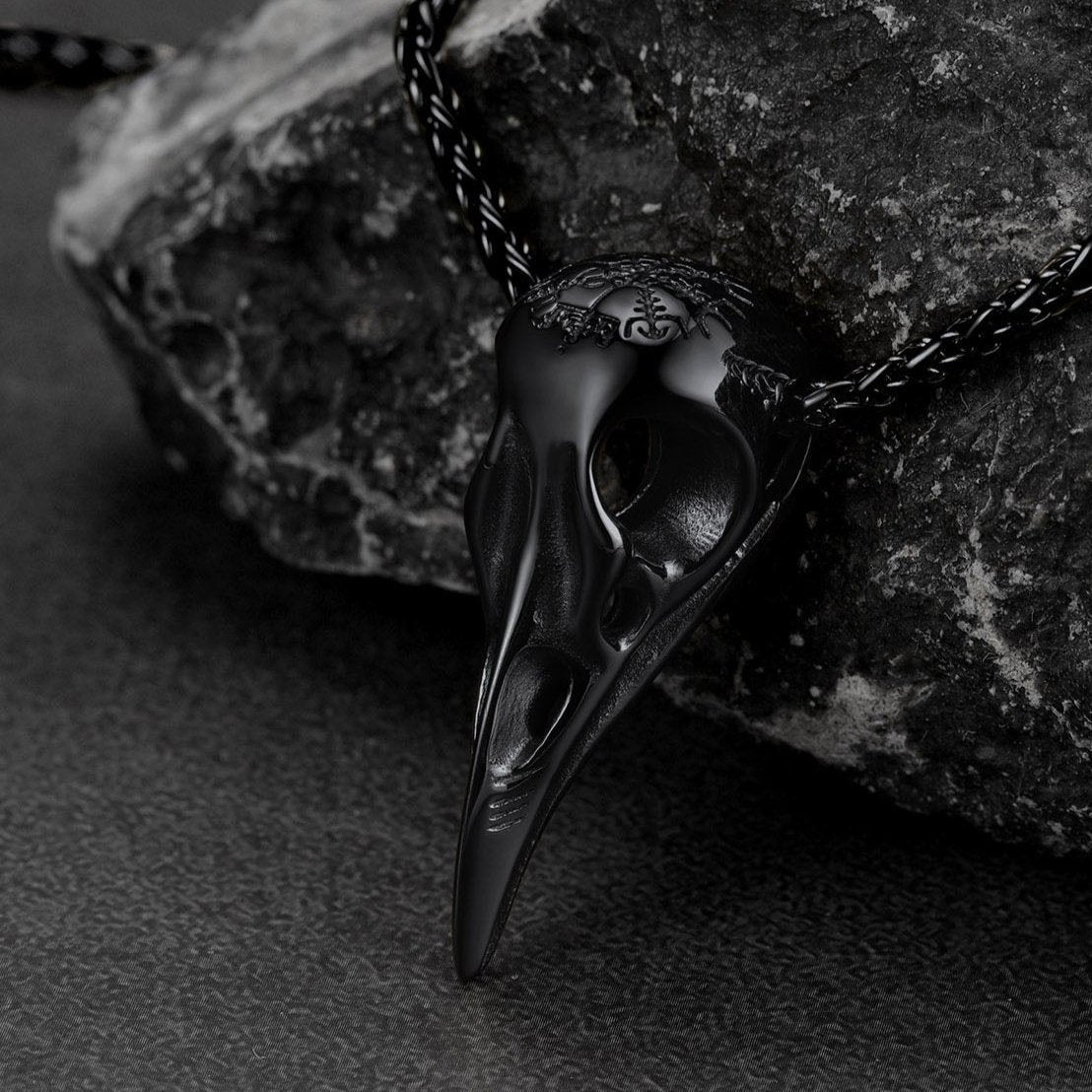Raven Skull Necklace With Viking Compass for Men