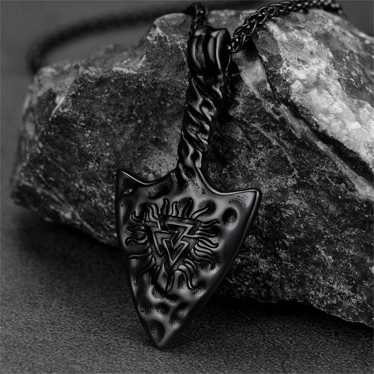 Viking Gungnir Necklace with Valknut Amulet Jewelry for Men