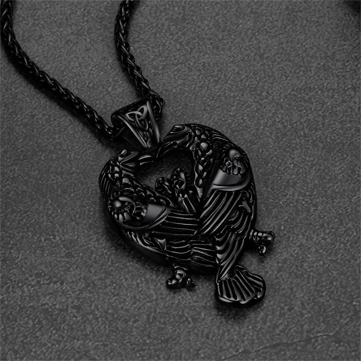 Viking Odin's Ravens Necklace Huginn and Muninn Pendant