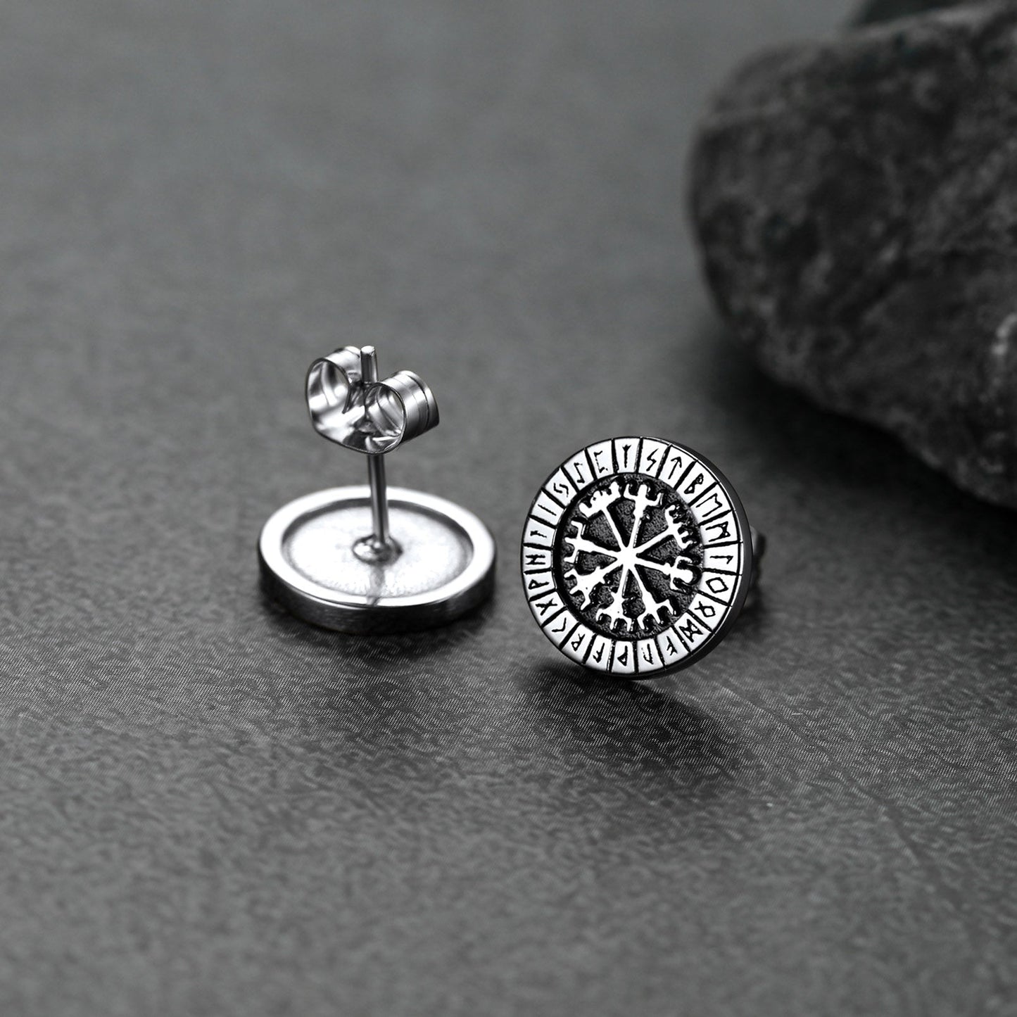 Norse Viking Compass Vegvisir Stud Earrings For Men