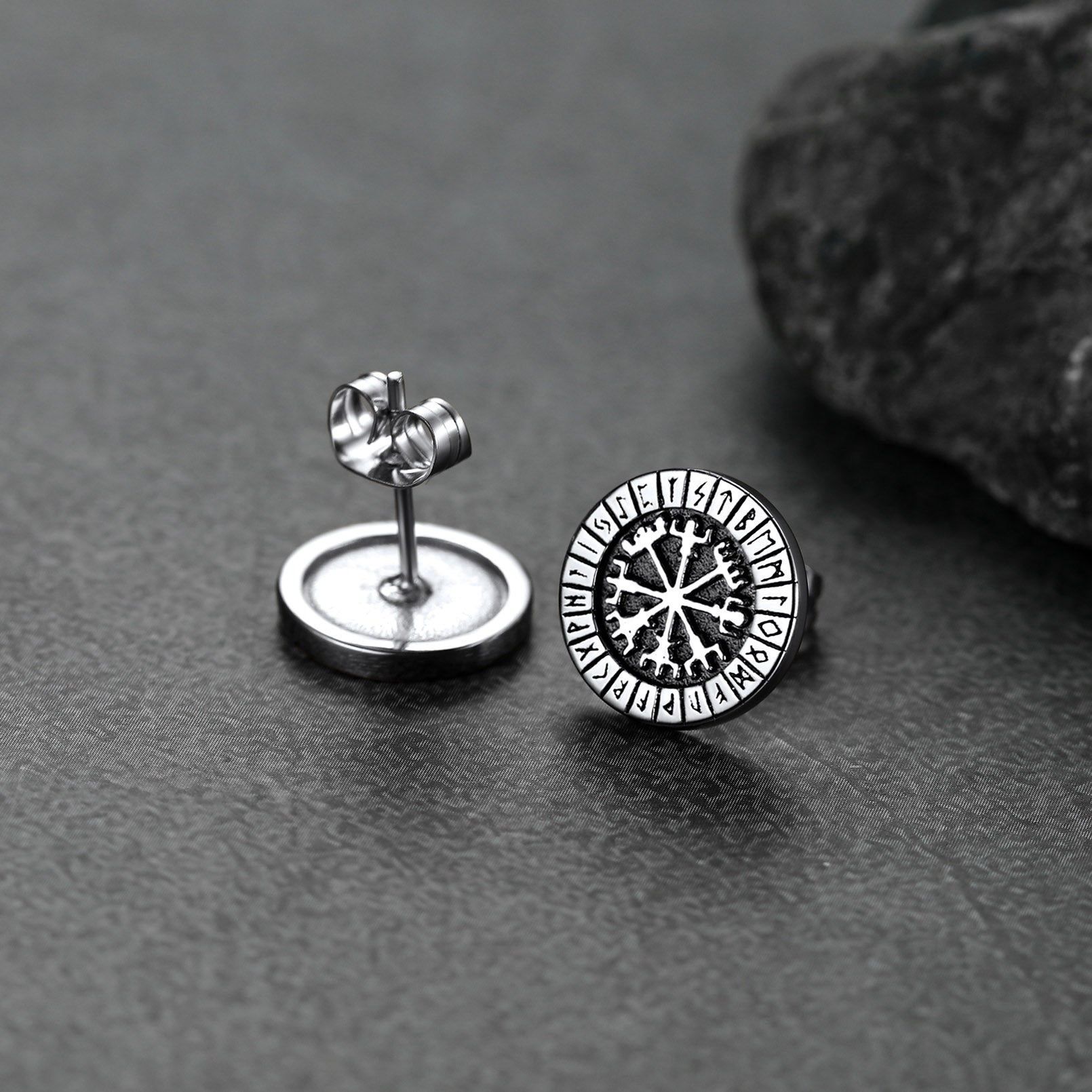 Norse Viking Compass Vegvisir Stud Earrings For Men