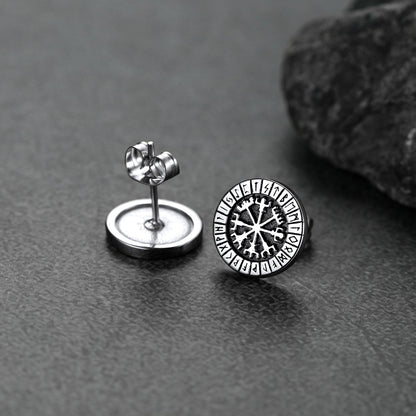 Norse Viking Compass Vegvisir Stud Earrings For Men