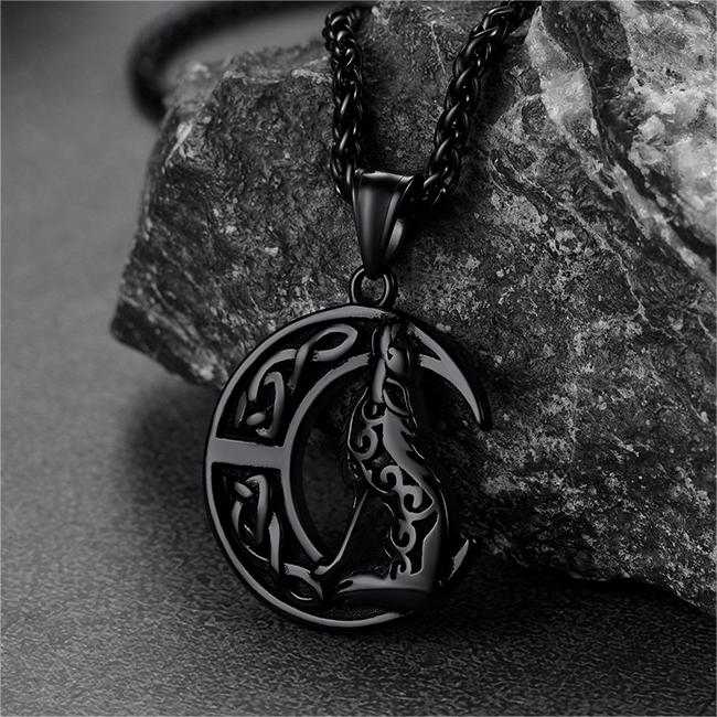 Viking Celtic Crescent Moon Wolf Necklace Pendant For Men