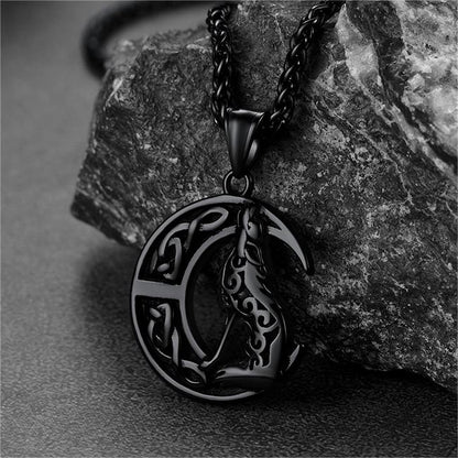 Viking Celtic Crescent Moon Wolf Necklace Pendant For Men
