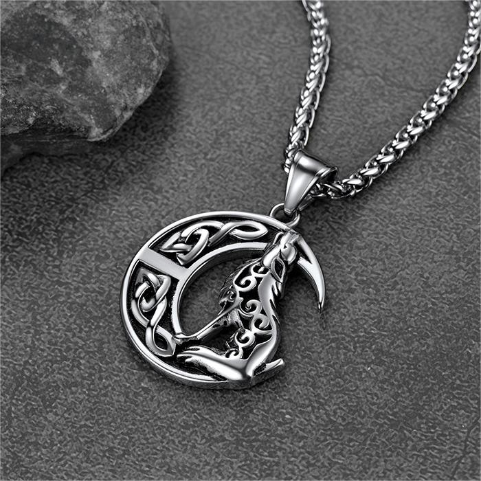 Viking Celtic Crescent Moon Wolf Necklace Pendant For Men