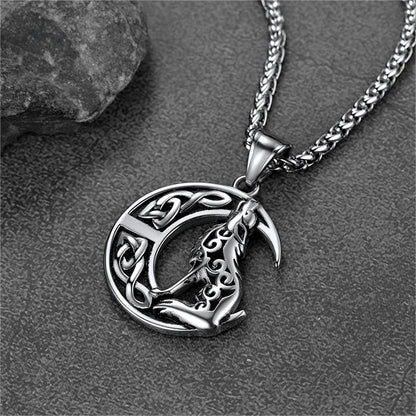 Viking Celtic Crescent Moon Wolf Necklace Pendant For Men