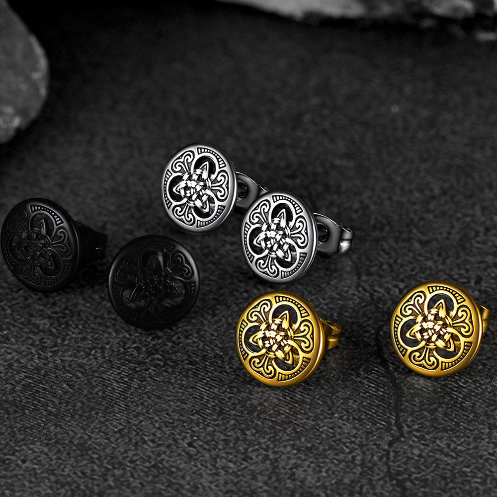 Round Irish Celtic Knot Stud Earrings For Men