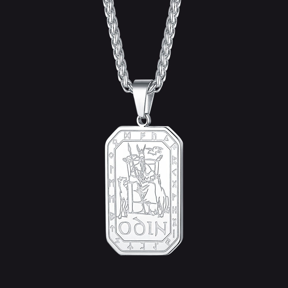 Viking Rune Odin Dog Tag Pendant Necklace for Men