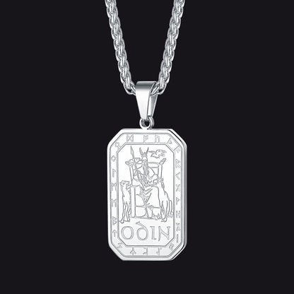 Viking Rune Odin Dog Tag Pendant Necklace for Men