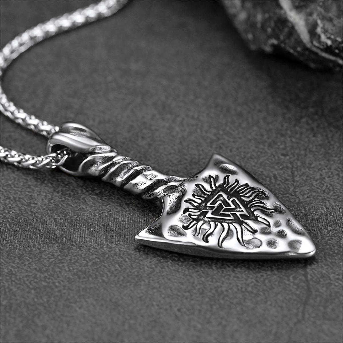 Viking Gungnir Necklace with Valknut Amulet Jewelry for Men