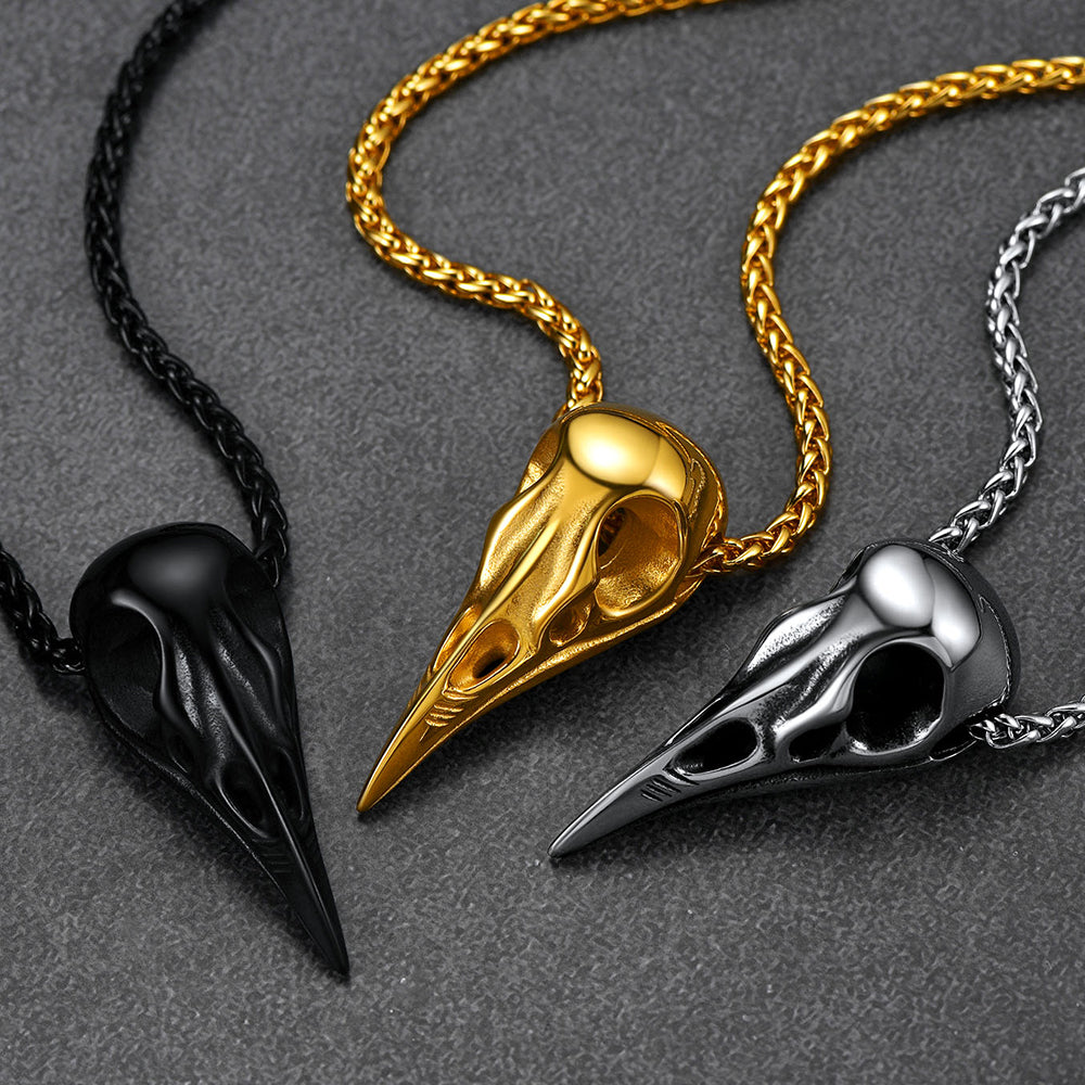 Viking Raven Skull Necklace For Men
