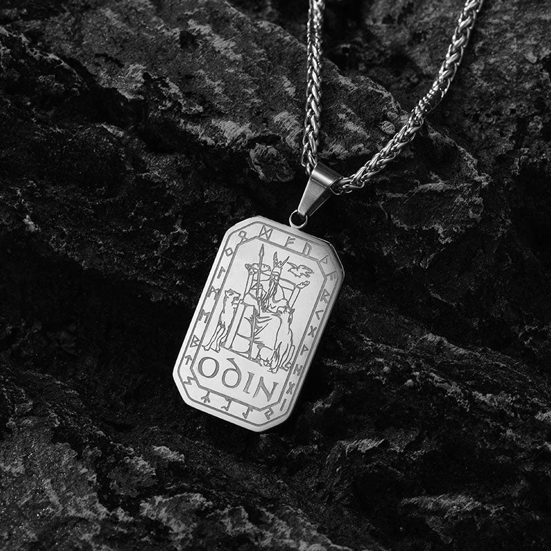 Viking Rune Odin Dog Tag Pendant Necklace for Men