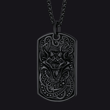 Engraved Viking Celtic Wolf Dog Tag Necklace for Men