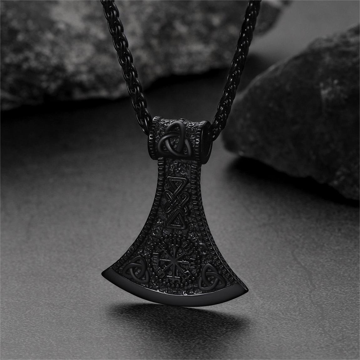 Battle Axe Viking Pendant Necklace with Compass For Men