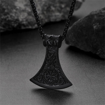 Battle Axe Viking Pendant Necklace with Compass For Men