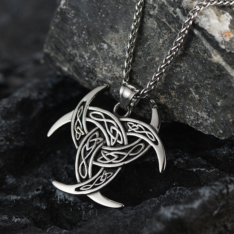 Viking Triple Horn of Odin Necklace Crescent Triquetra Charm Amuelt for Men