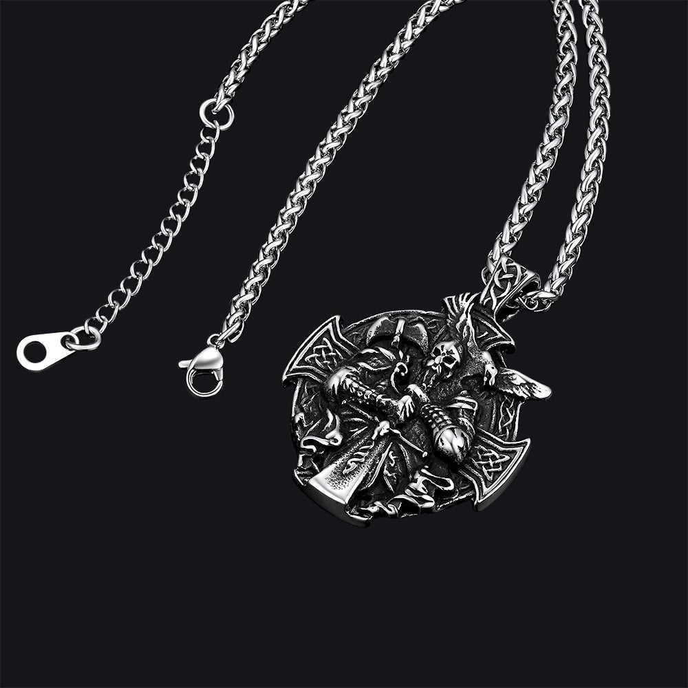 Norse Viking Odin Cross Pendant Necklace for Men