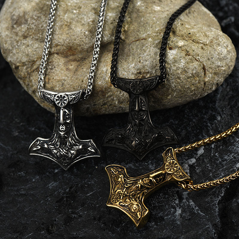 Viking Thor's Hammer Necklace Odin Mjolnir Pendant for Men