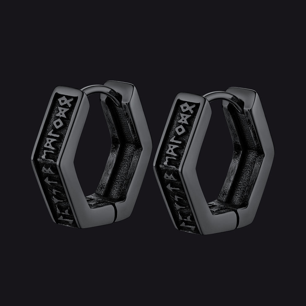 Viking Hexagon Runes Hoop Earrings For Men