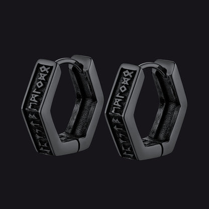 Viking Hexagon Runes Hoop Earrings For Men