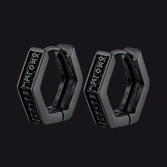 Viking Hexagon Runes Hoop Earrings For Men