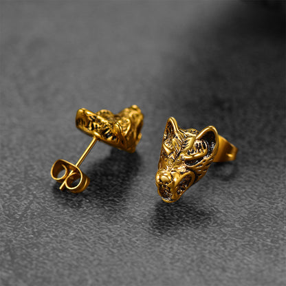 Viking Wolf Stud Earrings For Men