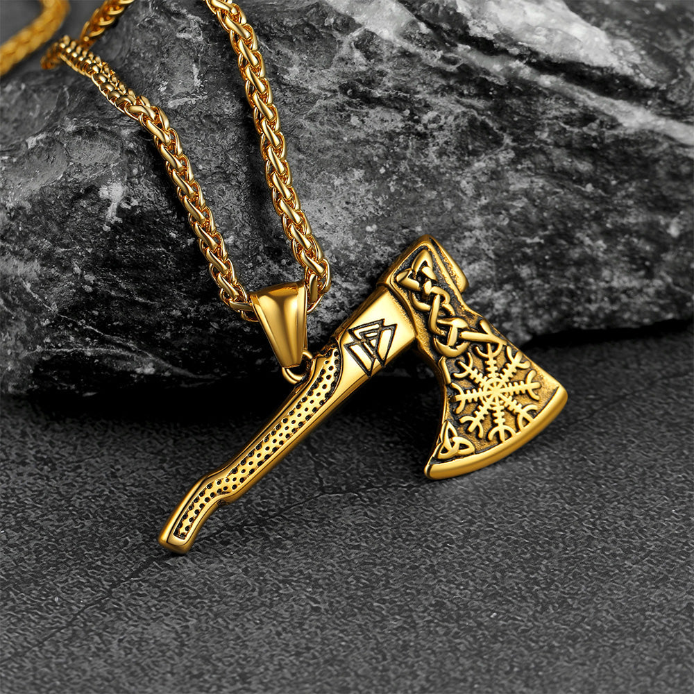 Norse Viking Axe Necklace With Compass For Men