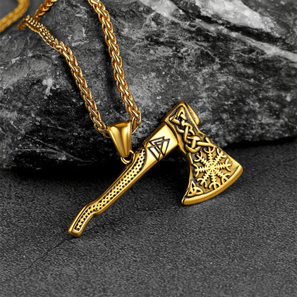 Norse Viking Axe Necklace With Compass For Men