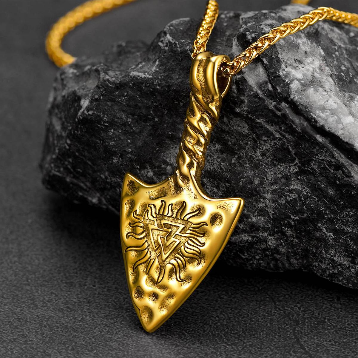 Viking Gungnir Necklace with Valknut Amulet Jewelry for Men
