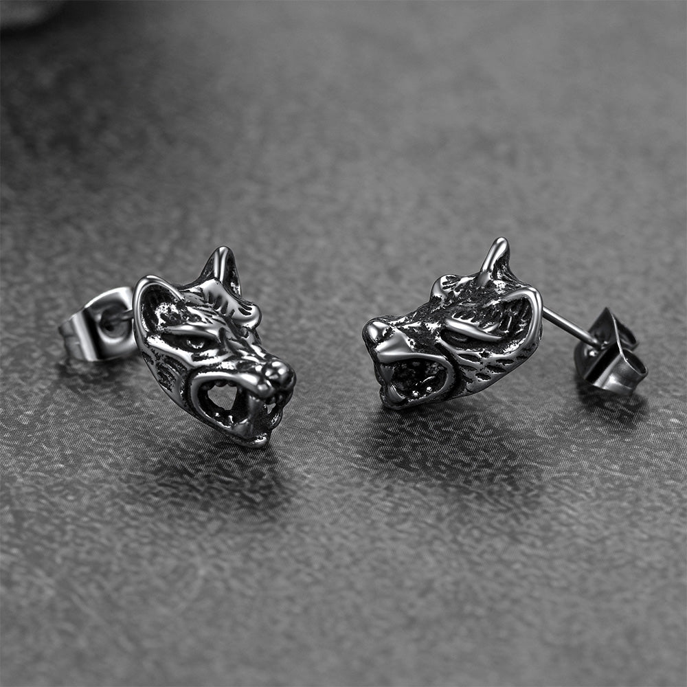 Viking Wolf Stud Earrings For Men