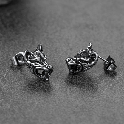Viking Wolf Stud Earrings For Men