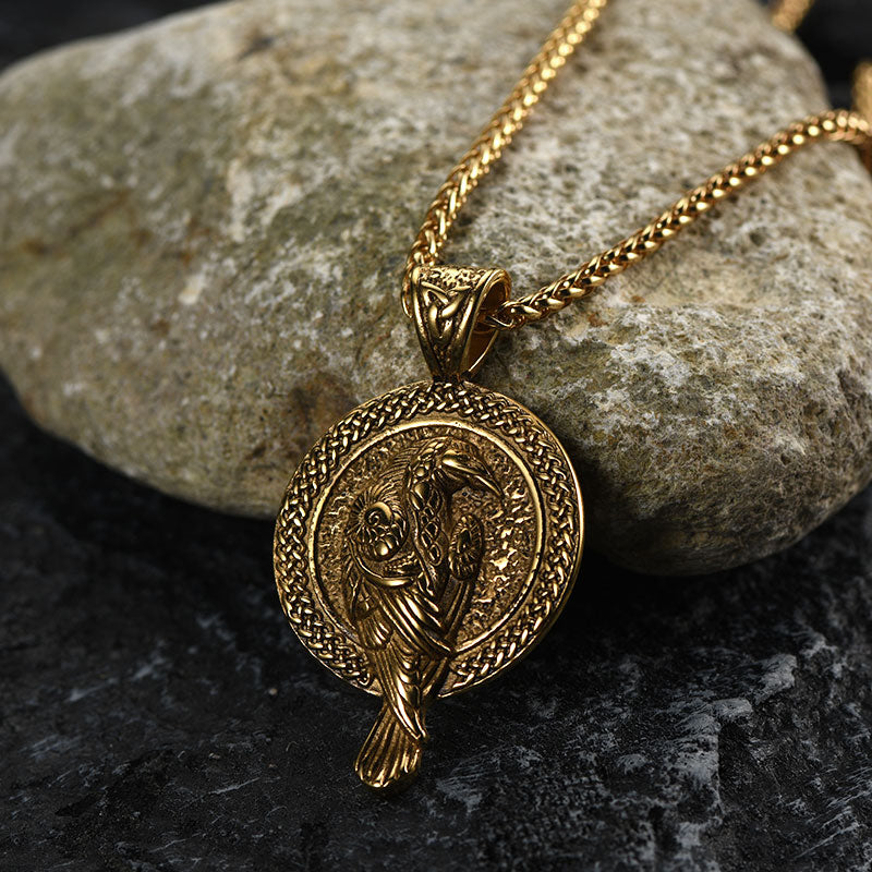 Viking Odin's Raven Pendant Necklace for Men
